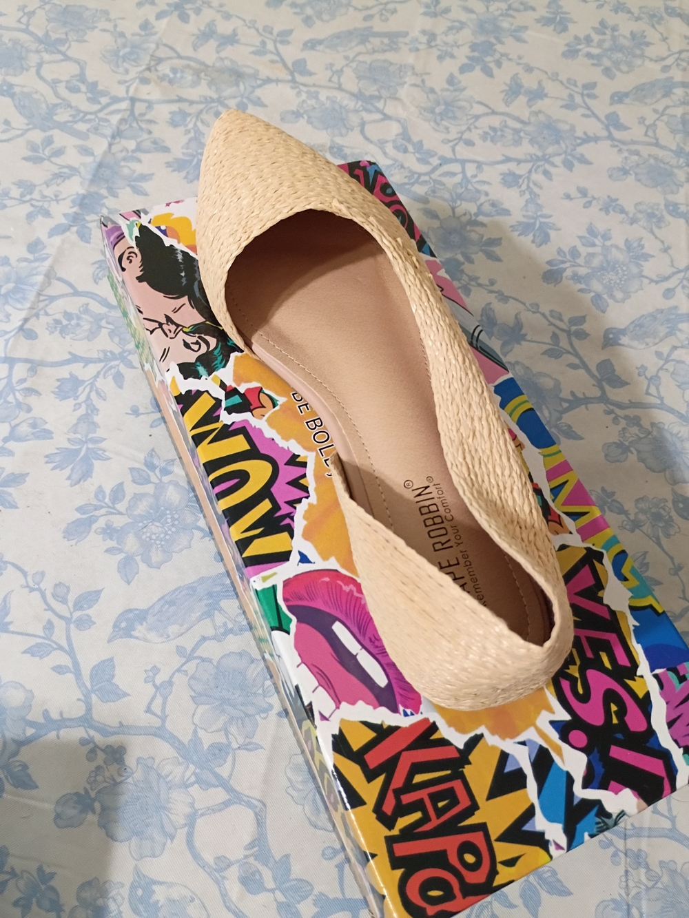 Woven Pointed Toe Flat in Natural Beige